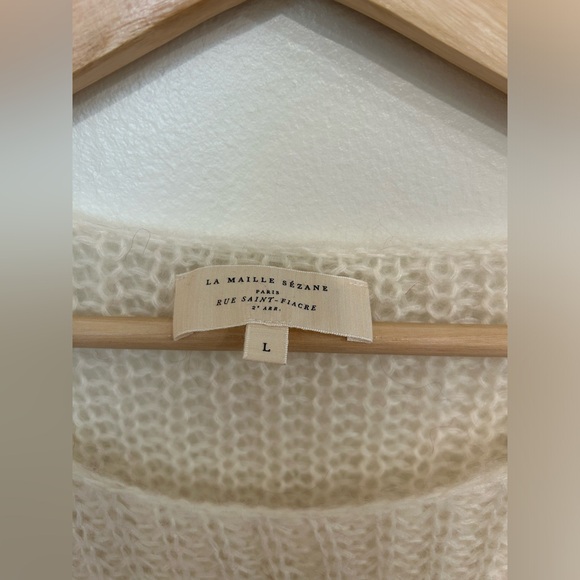 SEZANE open knit color block Tonia wool/ kid mohair boat neck sweater sz L - Picture 7 of 11